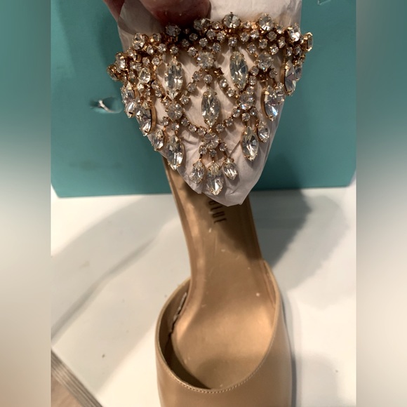 Rebecca Blue, dress shoes size 10, Gold, crystal details around ankle strap. 4” - Picture 7 of 10